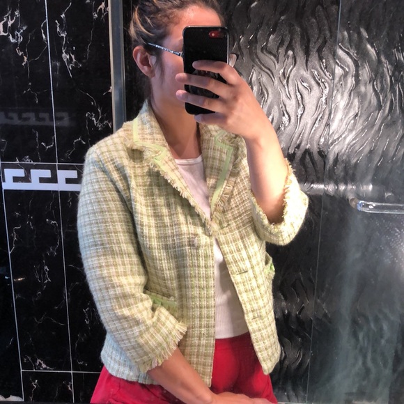 Green tweed plaid preppy blazer bows chanel legally blonde vintage 90s y2k - Picture 8 of 8